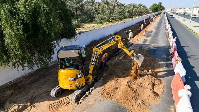 A CAT mini excavator at work on a rental equipment for landscaping project in Sharjah, UAE