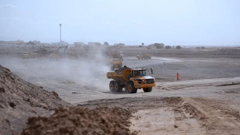 A fleet of Volvo A45G 45-ton articulated dump truck, available for rent or purchase, at Al Dhaid job site