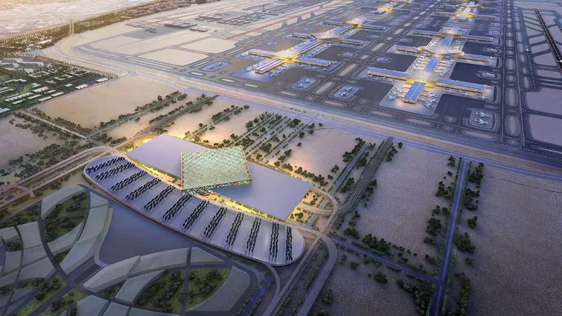 Al Maktoum Airport terminals’ aerial view rendering - Image courtesy of CNN