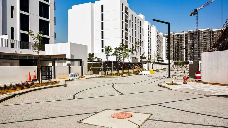 Residential blocks in Aljada by Arada at the time of development works by Al Marwan Machinery