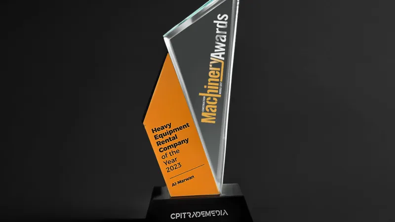 A picture of the award received by Al Marwan Heavy Machinery as winner of the category best equipment rental company of the year this CMME Awards 2023