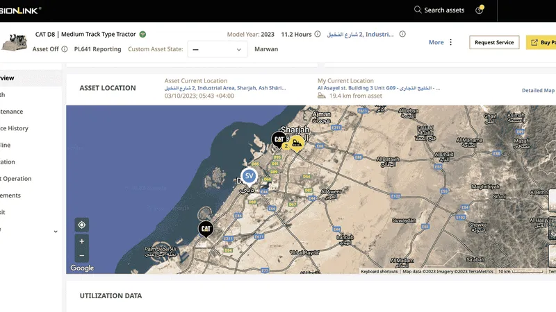 يتيح نظام VisionLink المقدم من كاتربيلر إمكانية تحديد الموقع الجغرافي ومراقبة الأداء أثناء التنقل.