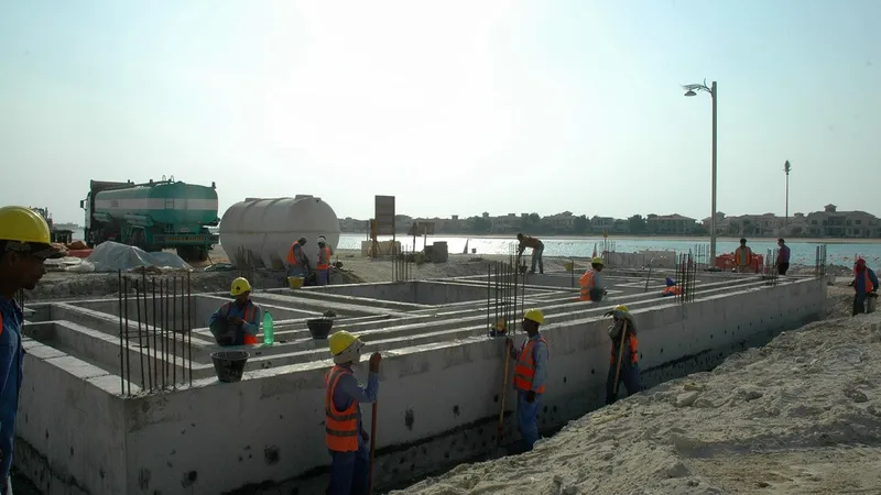 Setting up for the groundwork that will pave the way for the residential units on Frond N of Palm Jumierah by Al Marwan Machinery's operators