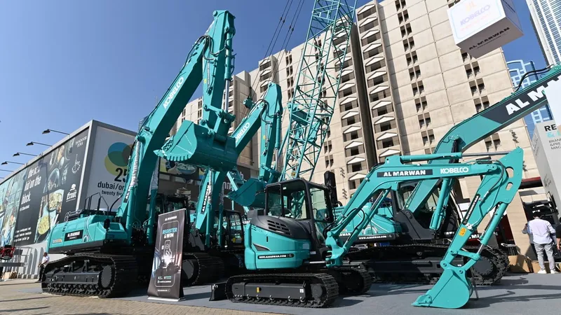 The lineup of KOBELCO equipment showcased by Al Marwan at the Big 5 Heavy in Dubai 2022