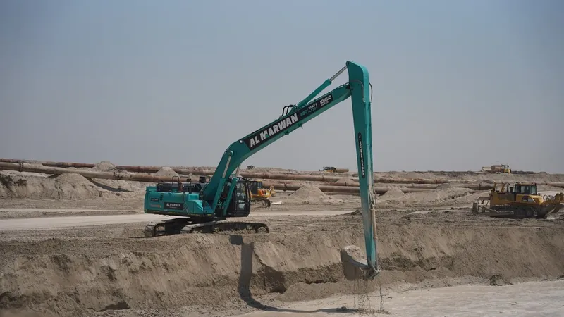 A KOBELCO SK850LC Long Reach Digger sea dredging