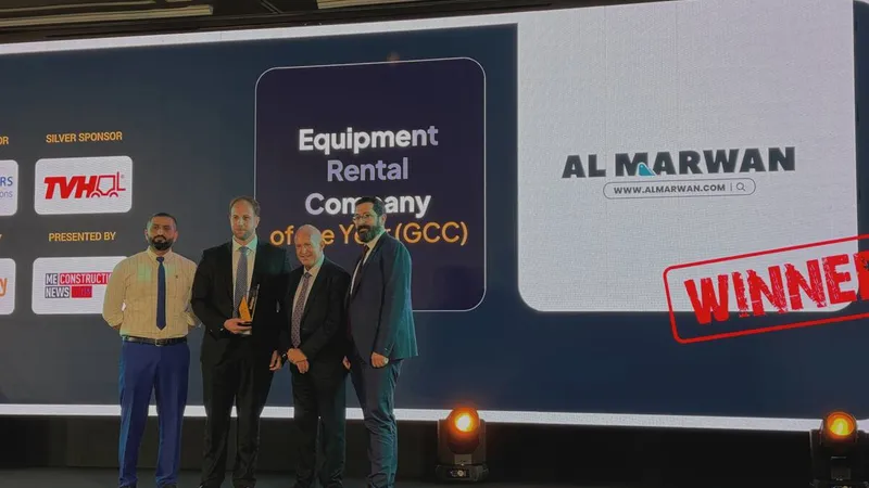 Mr. Motaz Al Zaeim receiving the GCC Equipment Rental Company of the Year 2024 award on Behalf of Al Marwan Machinery