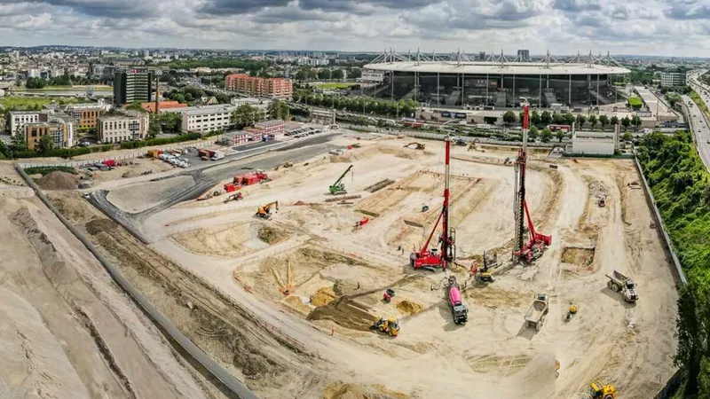 During the construction phase of Paris Olympic Aquatics Centre