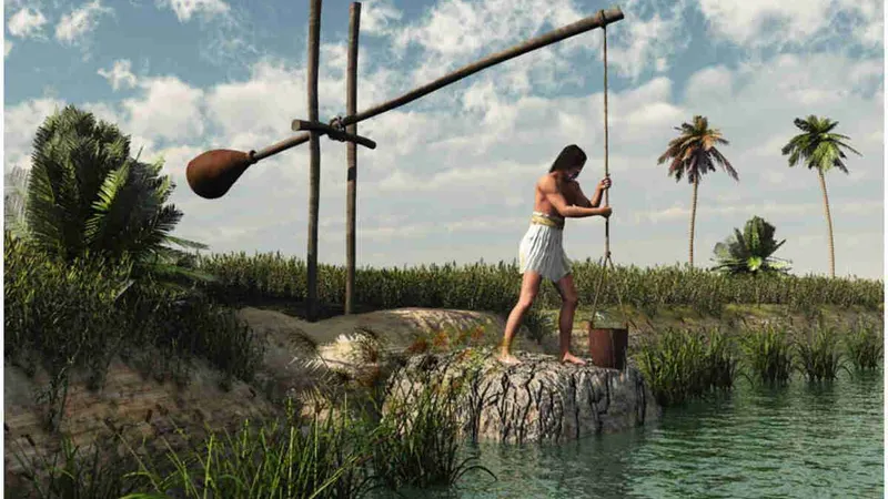 A rendering of what the shaduf might have looked like in ancient Egypt  - Image courtesy of mdpi.com