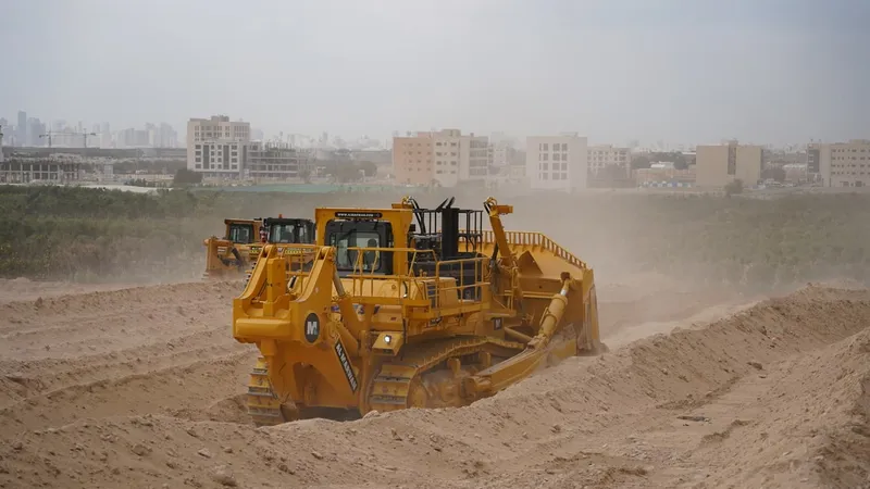 The large Komatsu D475A-5E0 bulldozer on Aljada by Arada community development project