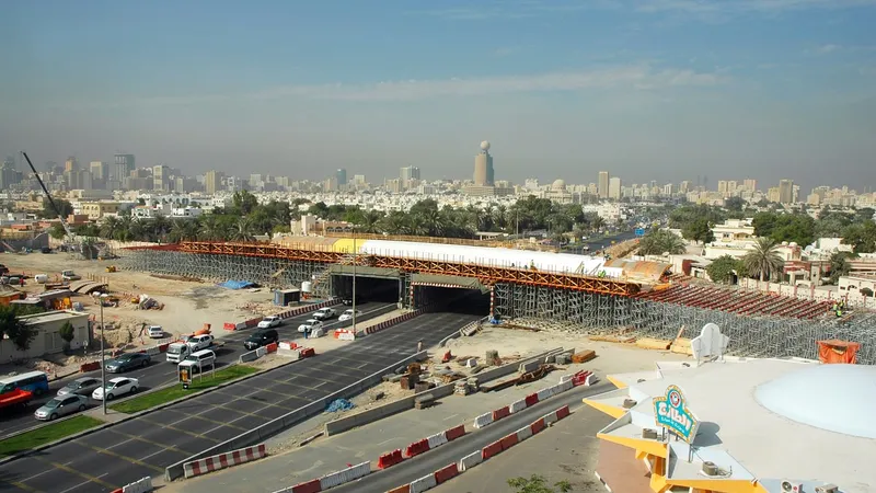Aerial view of the interchange on King Abdulaziz Road building project in Sharjah, UAE