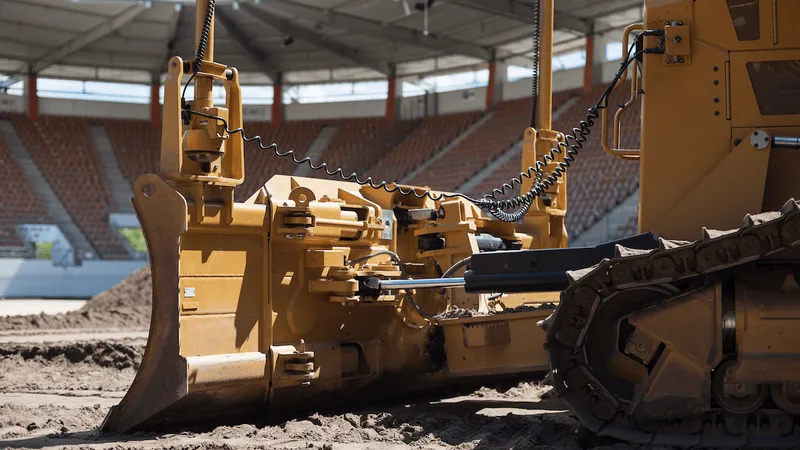 A bulldozer in a stadium