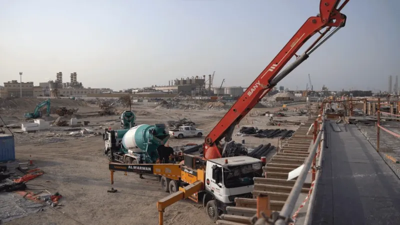 Sany truck-mounted concrete pump in action at Al Marwan job site.