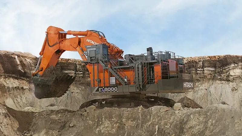 The large Hitachi EX8000 hydraulic front shovel crawler excavator. Courtesy of Hitachi Construction Machinery Europe https://www.hitachicm.eu/machinery/excavators/large-excavators/ex8000-7/
