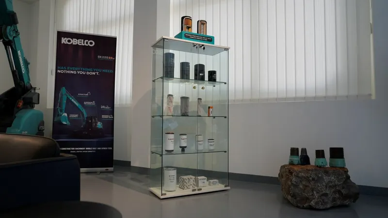 Genuine heavy machinery filters on display