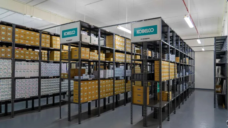 The display area for Kobelco crawler cranes and excavator parts