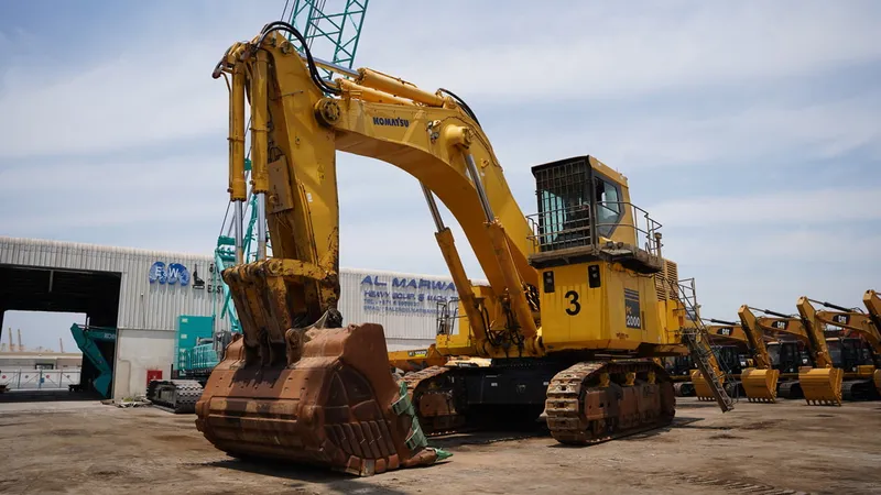 The Largest Track Excavator on our used equipment fleet up for sale is the Komatsu PC2000 hydraulic crawler excavator on our JAFZA yard in Dubai, UAE
