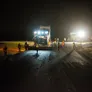 The asphalt and road marking division of Al Marwan's equipment rental fleet hard at work at night