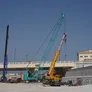 Multiple cranes, including a Kobelco CKS725 crawler crane on Al Layyah Calanal job site