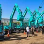 New equipment featuring KOBELCO excavators at Al Marwan Machinery's showroom in JAFZA, Dubai, UAE