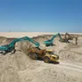 A fleet of Kobelco SK380 excavators