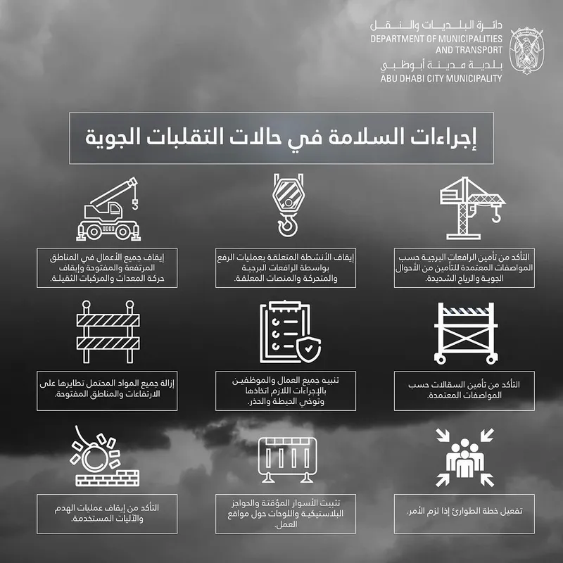إجراءات السلامة في حالات التقلبات الجوية من بلدية أبوظبي