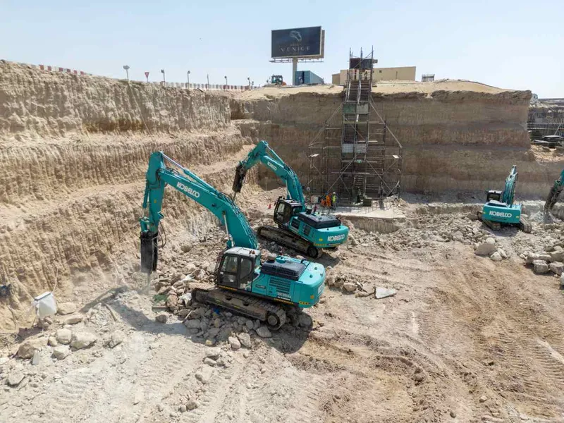 Kobelco excavator with jackhammer