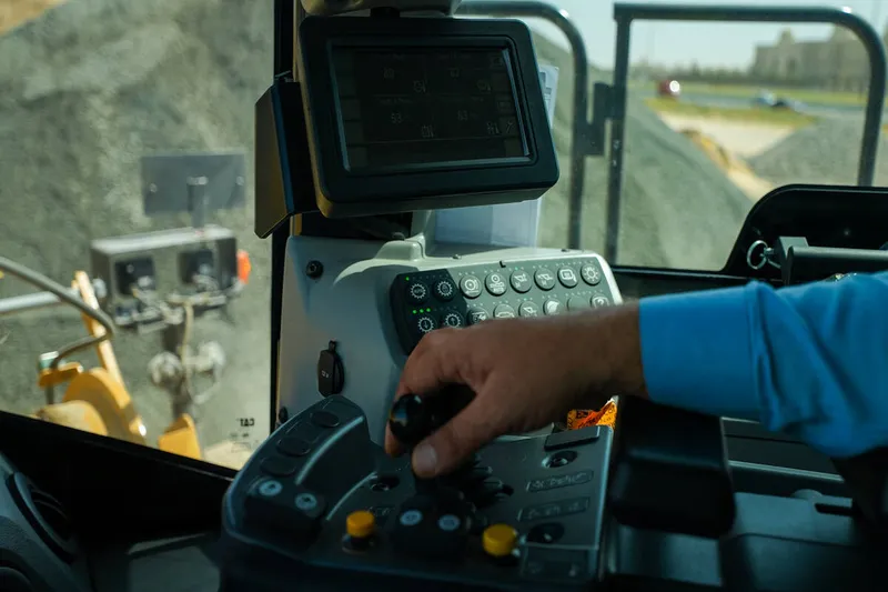 An inside look at the wheel loader cabin. 