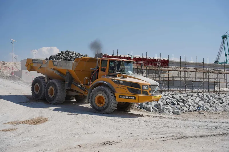 A Volvo A40G dumper moving materials at Al Layyah job site