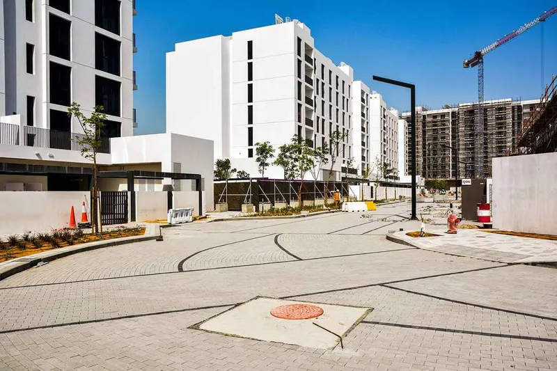 Residential blocks in Aljada by Arada at the time of development works by Al Marwan Machinery