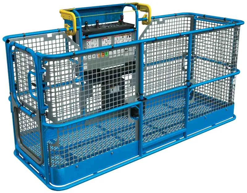 Boom lift basket fitted with safety mesh 