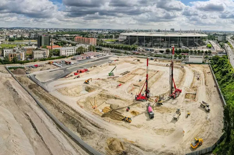 During the construction phase of Paris Olympic Aquatics Centre