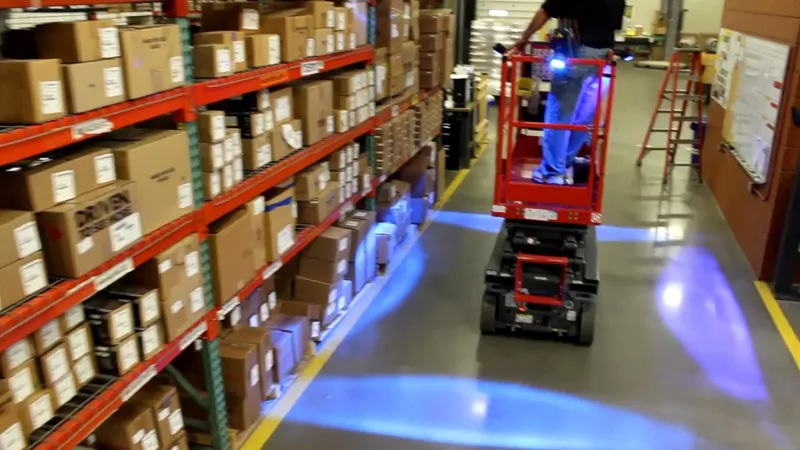 Perimeter lighting on a scissor lift enhances visibility
