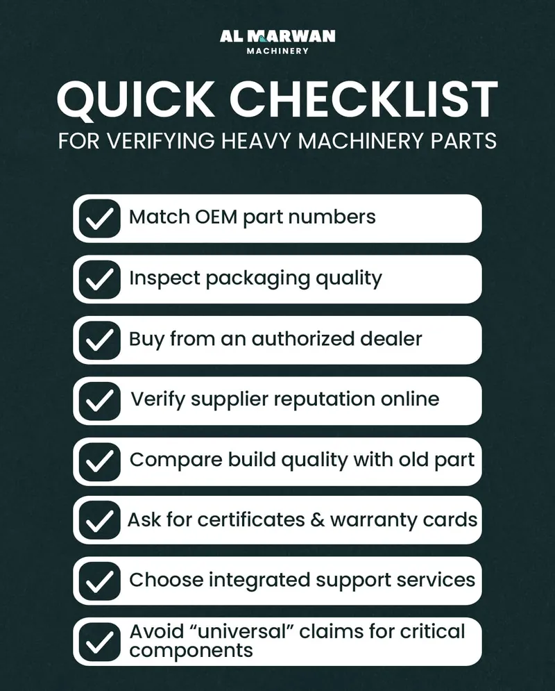 spare parts verification checklist