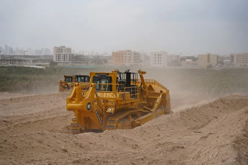 The large Komatsu D475A-5E0 bulldozer on Aljada by Arada community development project