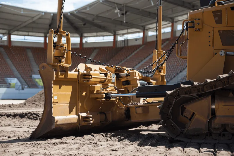 A bulldozer in a stadium