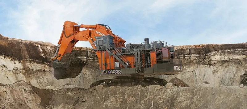 The large Hitachi EX8000 hydraulic front shovel crawler excavator. Courtesy of Hitachi Construction Machinery Europe https://www.hitachicm.eu/machinery/excavators/large-excavators/ex8000-7/