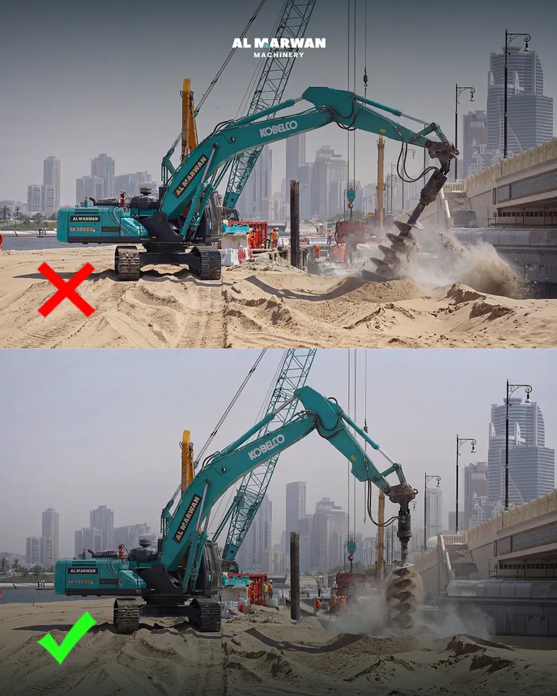 Maintaining a perfectly vertical hole is a challenge due to the natural arc movement of an excavator's boom