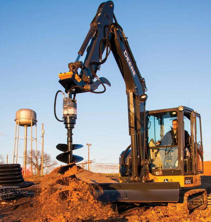Deere mini excavator equipment with an Auger