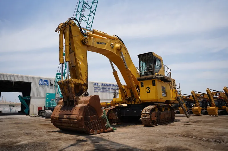 The Largest Track Excavator on our used equipment fleet up for sale is the Komatsu PC2000 hydraulic crawler excavator on our JAFZA yard in Dubai, UAE