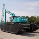 Kobelco SK380 Amphibious Long Boom Excavator rear left view