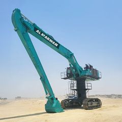 high bed excavator 85 ton front left view