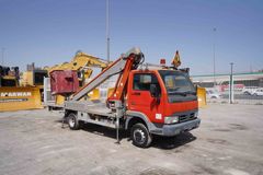 2003 Multitel 160 ALU DS Boom Lift on Nissan Cabstar Truck Front Right View - LF-0058